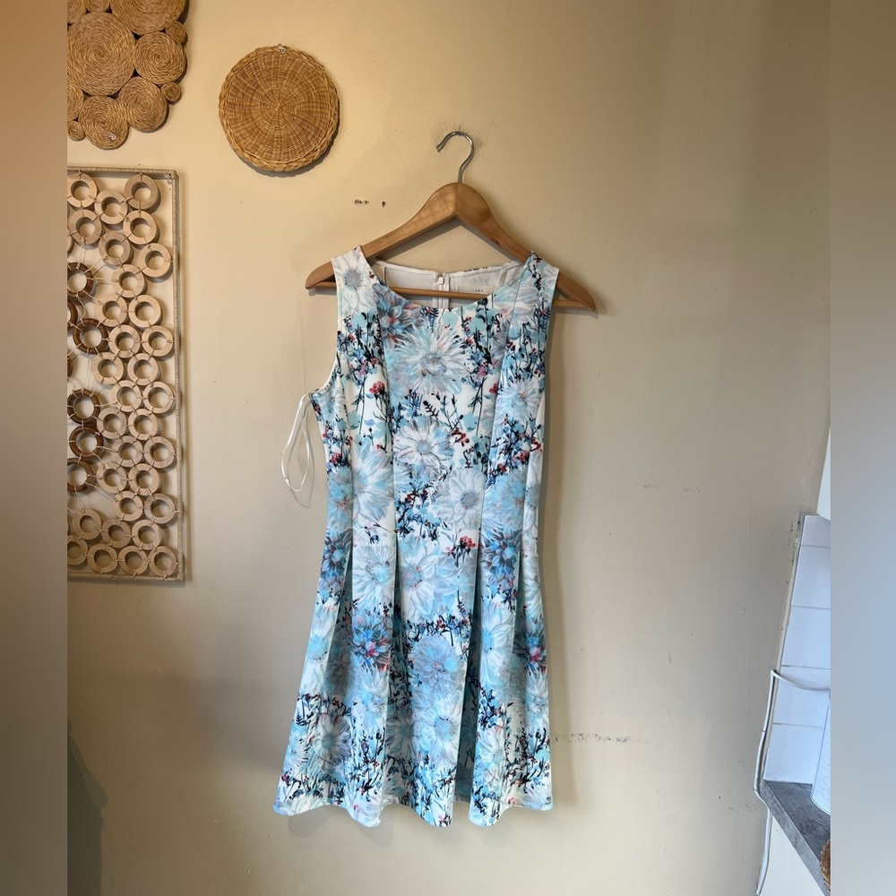 Luna small midi polyester floral aqua dress….